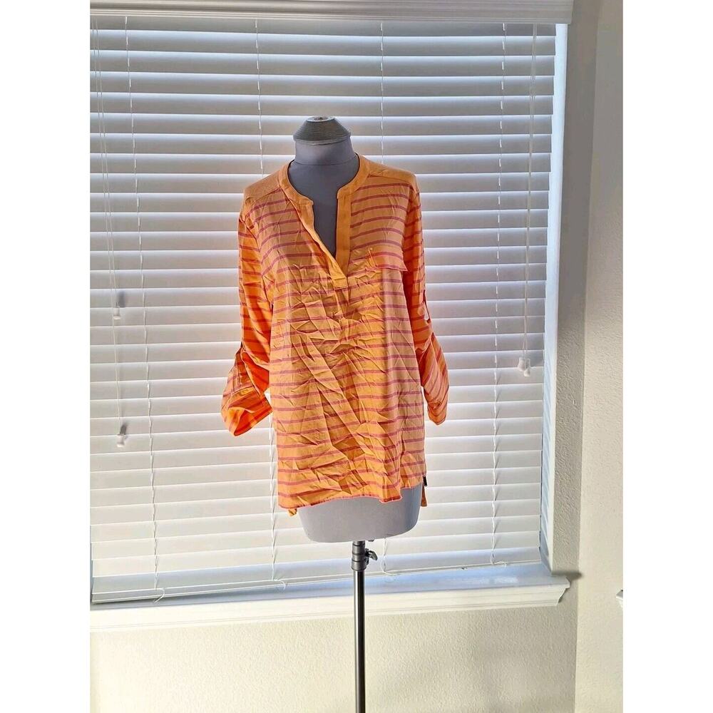 Calvin Klein Size L Long Sleeve Orange Blouse/Top